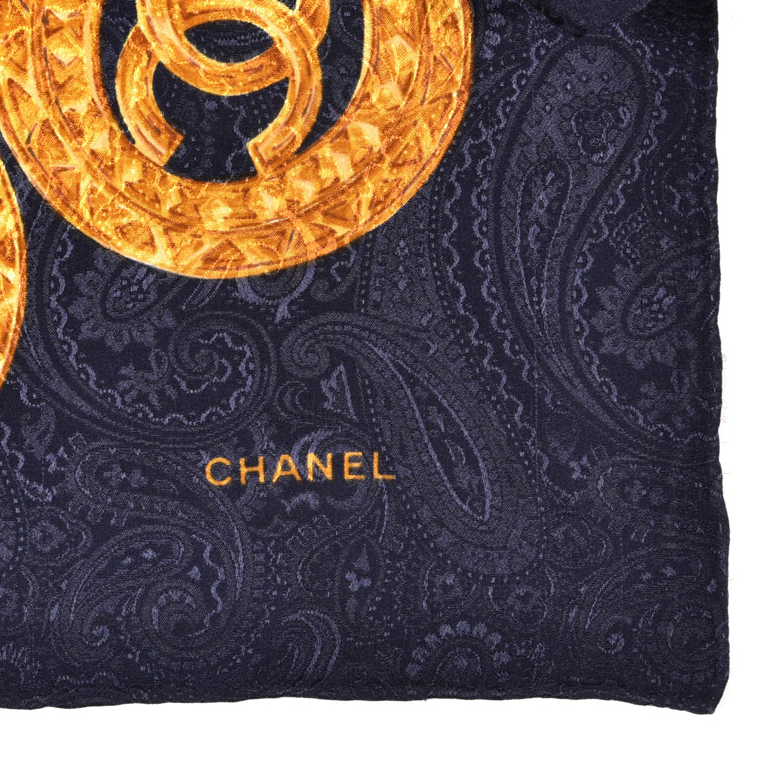 Chanel Silk CC Chain Square Scarf Navy 4 of 4