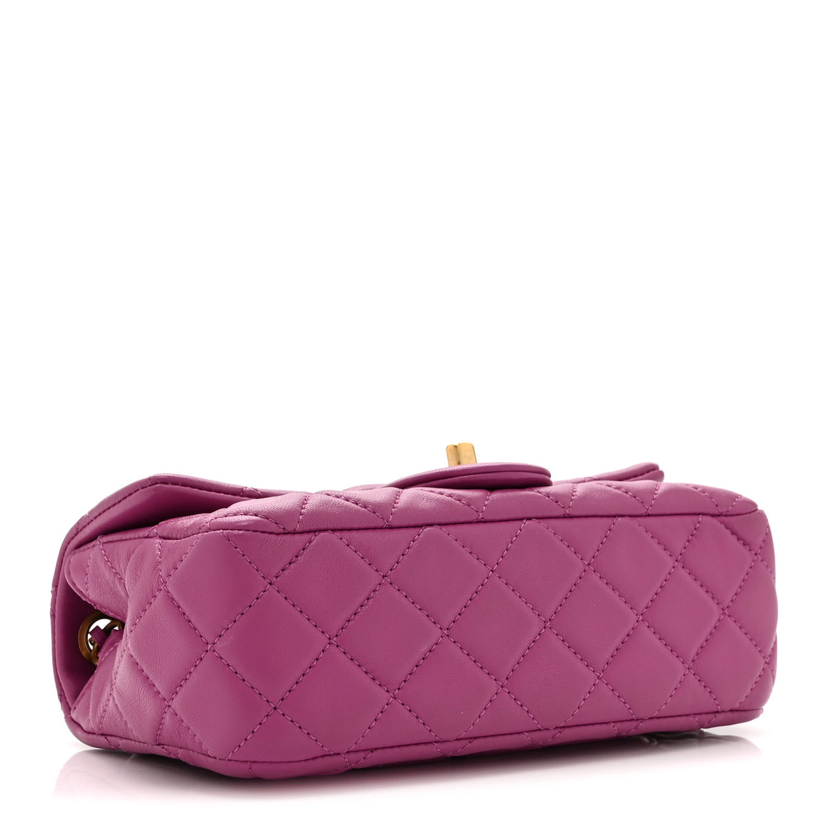 Lambskin Quilted Mini Rectangular Pearl Crush Flap Purple