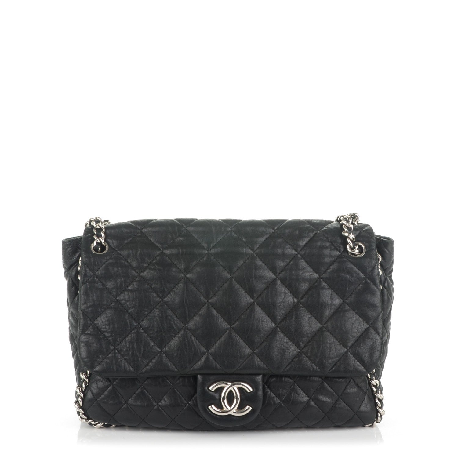Chanel Washed Lambskin Quilted Maxi Chain Around Flap Black 1 of 7