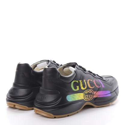 Gucci Calfskin Iridescent Logo Mens Rhyton Sneakers 7.5 Black 4 of 9