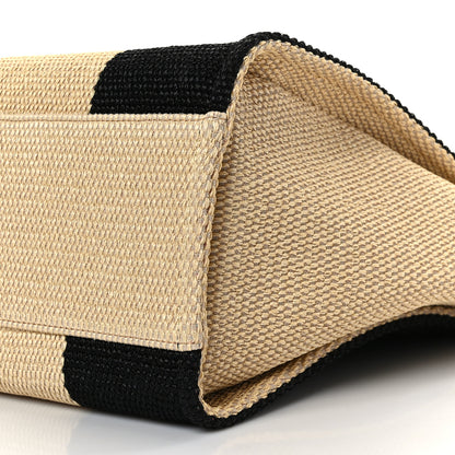 Chanel Straw Raffia Calfskin Striped Medium Deauville Tote Black Beige Ivory 9 of 9