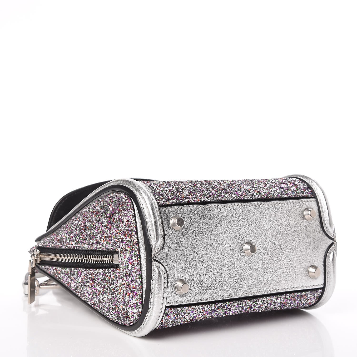 Alexander McQueen Metallic Calfskin Glitter Mini Heroine Shoulder Bag Grey Multicolor 4 of 15