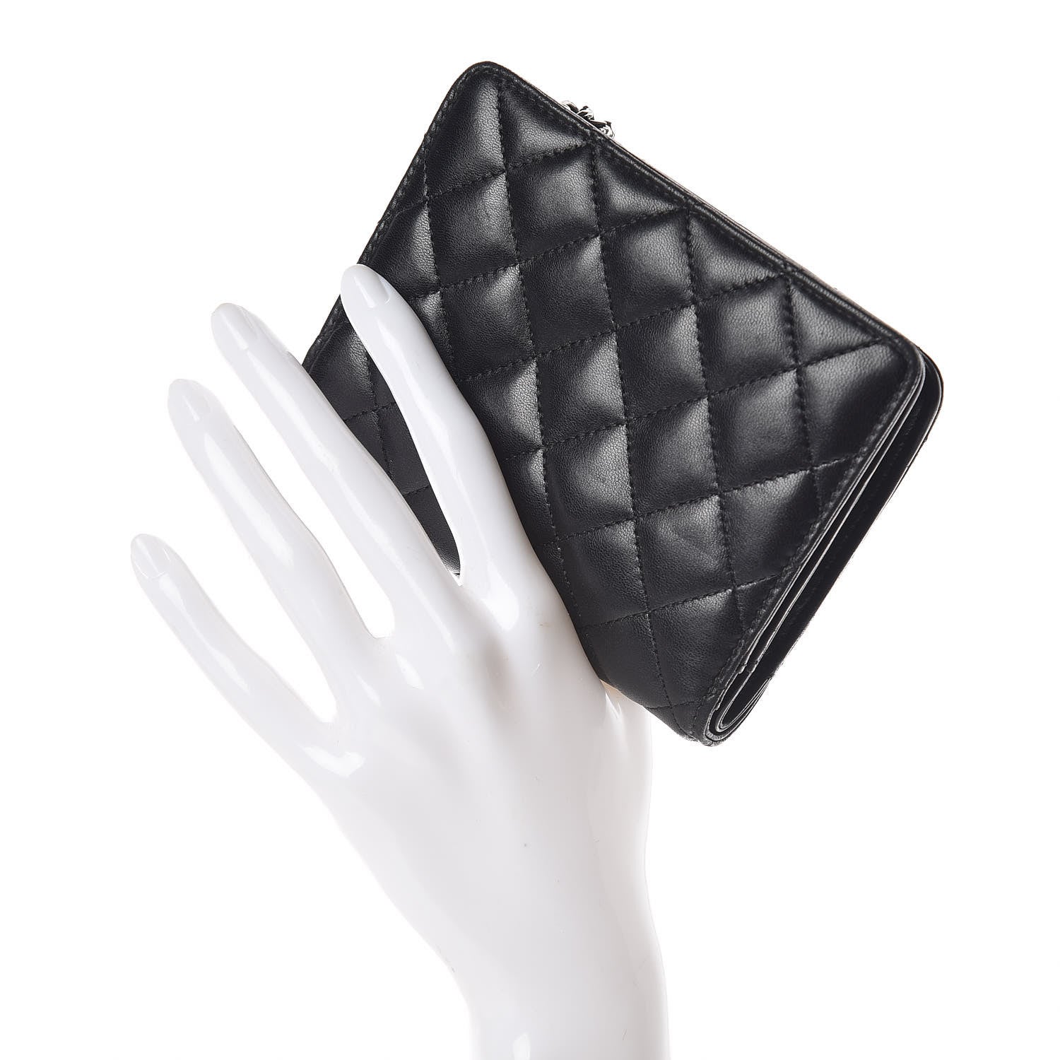 Chanel Lambskin Quilted Zip Around Coin Purse Wallet Black 2 of 10