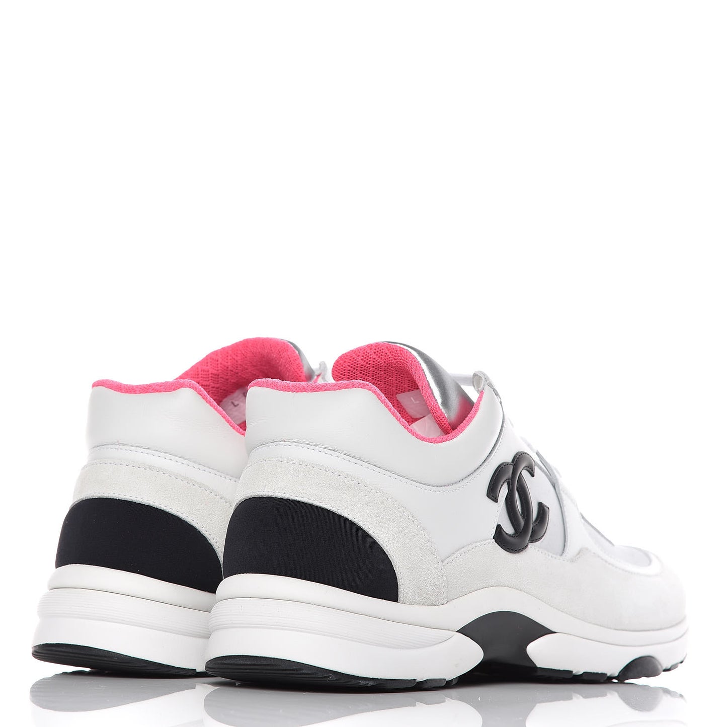 Calfskin Fabric Sneakers 41 White Silver Fluo Pink