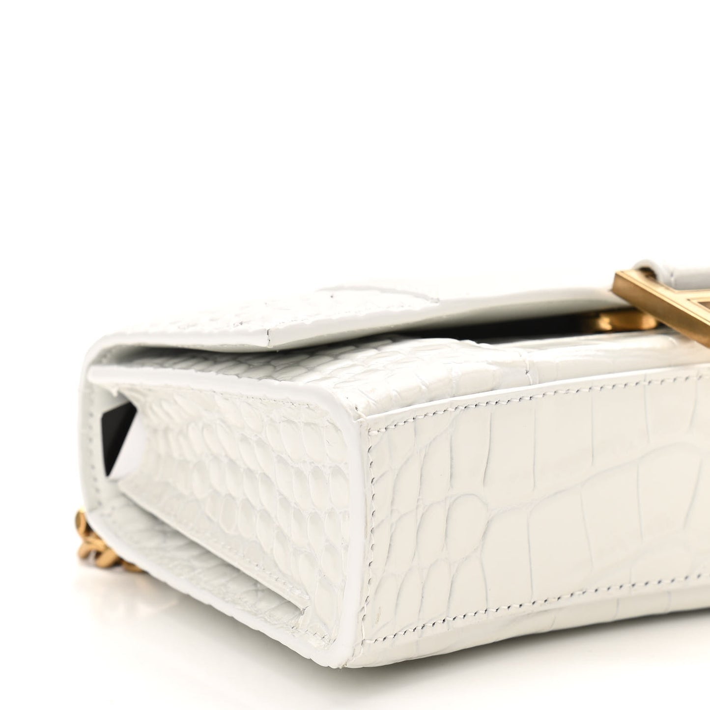 Shiny Calfskin Crocodile Embossed Hourglass Chain Bag XS White
