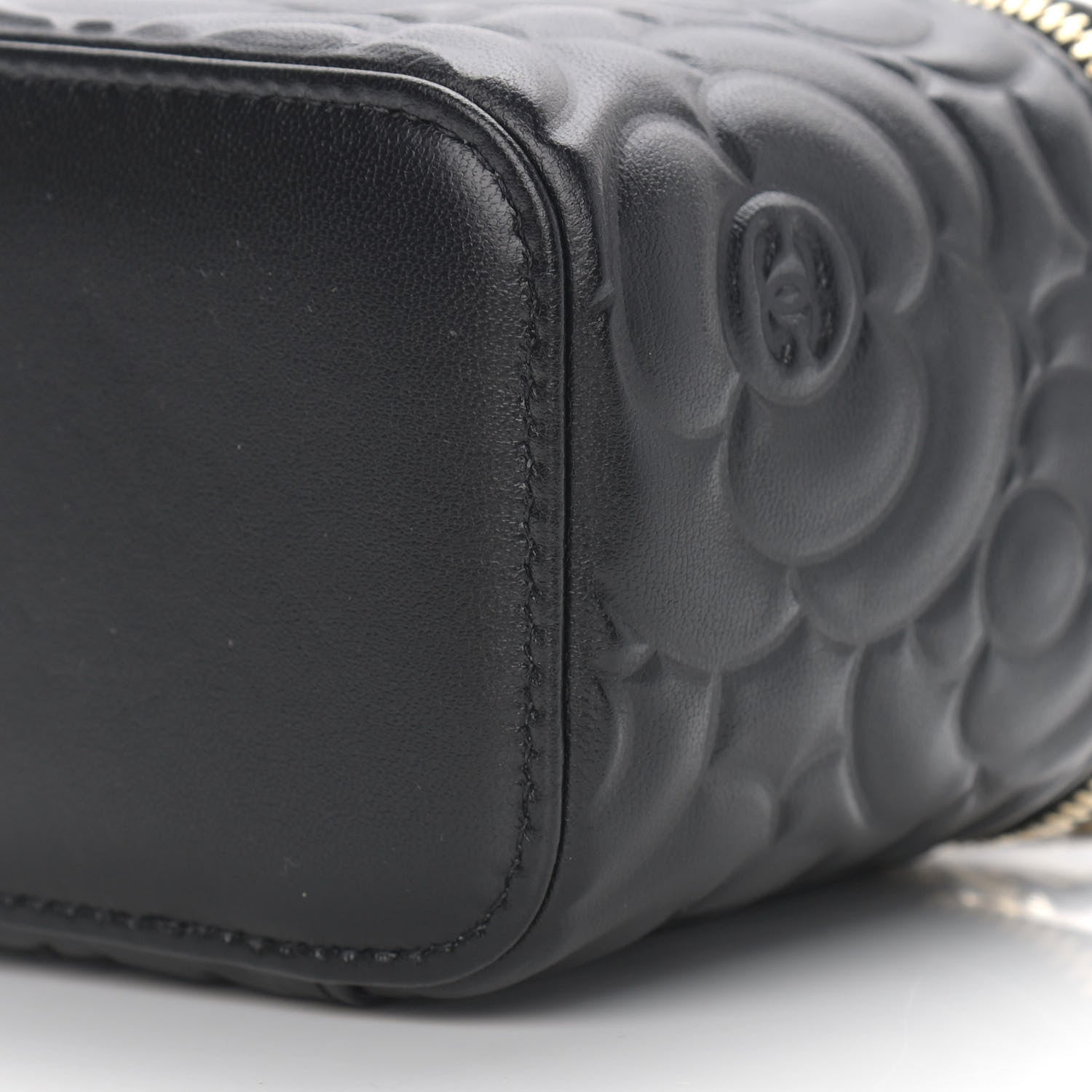 Chanel Lambskin Camellia Embossed Mini Vanity Case With Chain Black 8 of 8