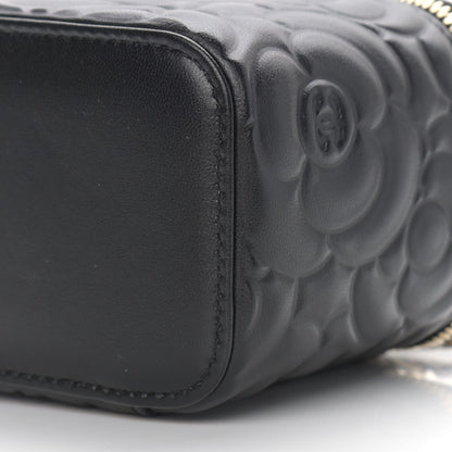 Chanel Lambskin Camellia Embossed Mini Vanity Case With Chain Black 8 of 8
