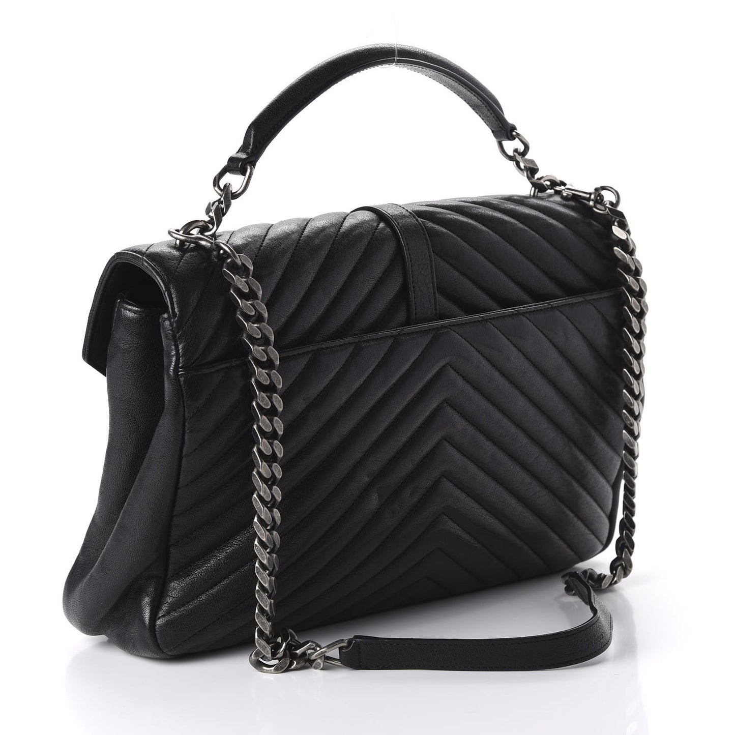Sheepskin Matelasse Chevron Monogram Large College Satchel Black