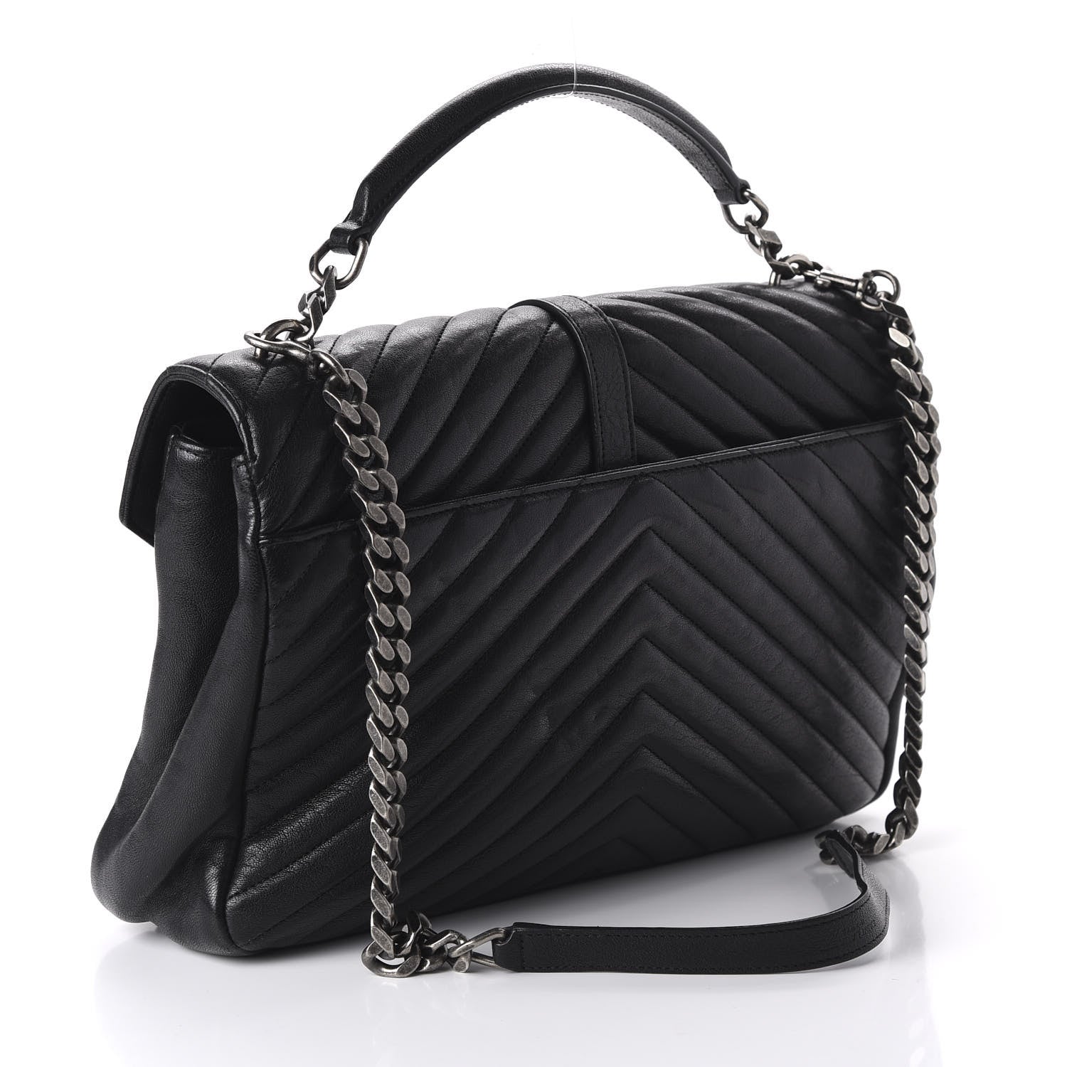Saint Laurent Sheepskin Matelasse Chevron Monogram Large College Satchel Black 3 of 9