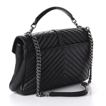 Saint Laurent Sheepskin Matelasse Chevron Monogram Large College Satchel Black 3 of 9