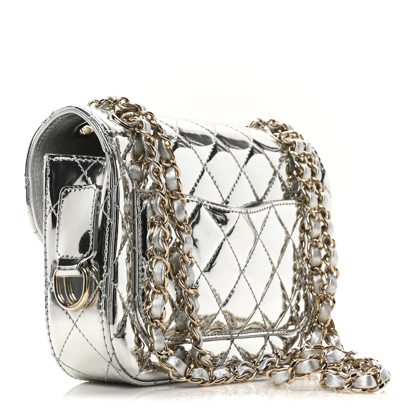 Mirror Calfskin Metallic Calfskin Quilted Hollywood Boulevard Mini Flap With Star Coin Purse Silver