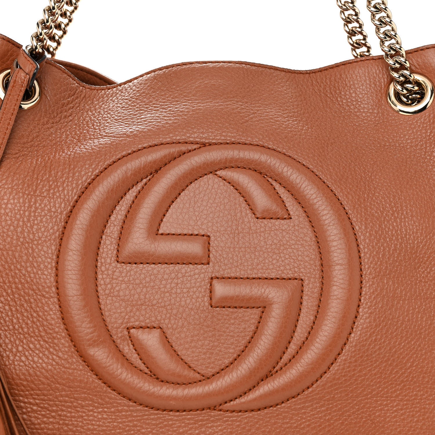 Gucci Pebbled Calfskin Medium Soho Chain Shoulder Bag Camelia 8 of 13