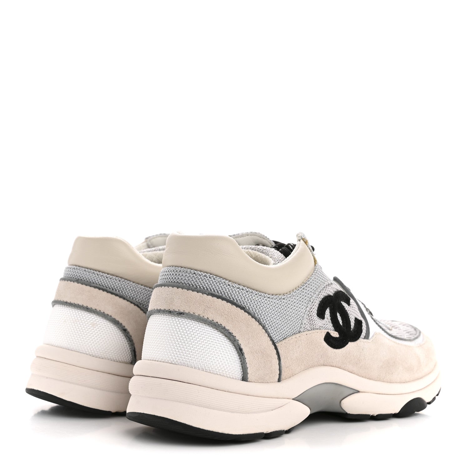 Chanel Nylon Calfskin Suede Womens CC Sneakers 36.5 Grey White 5 of 13