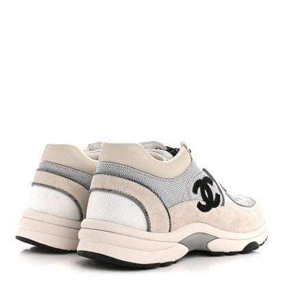 Chanel Nylon Calfskin Suede Womens CC Sneakers 36.5 Grey White 5 of 13