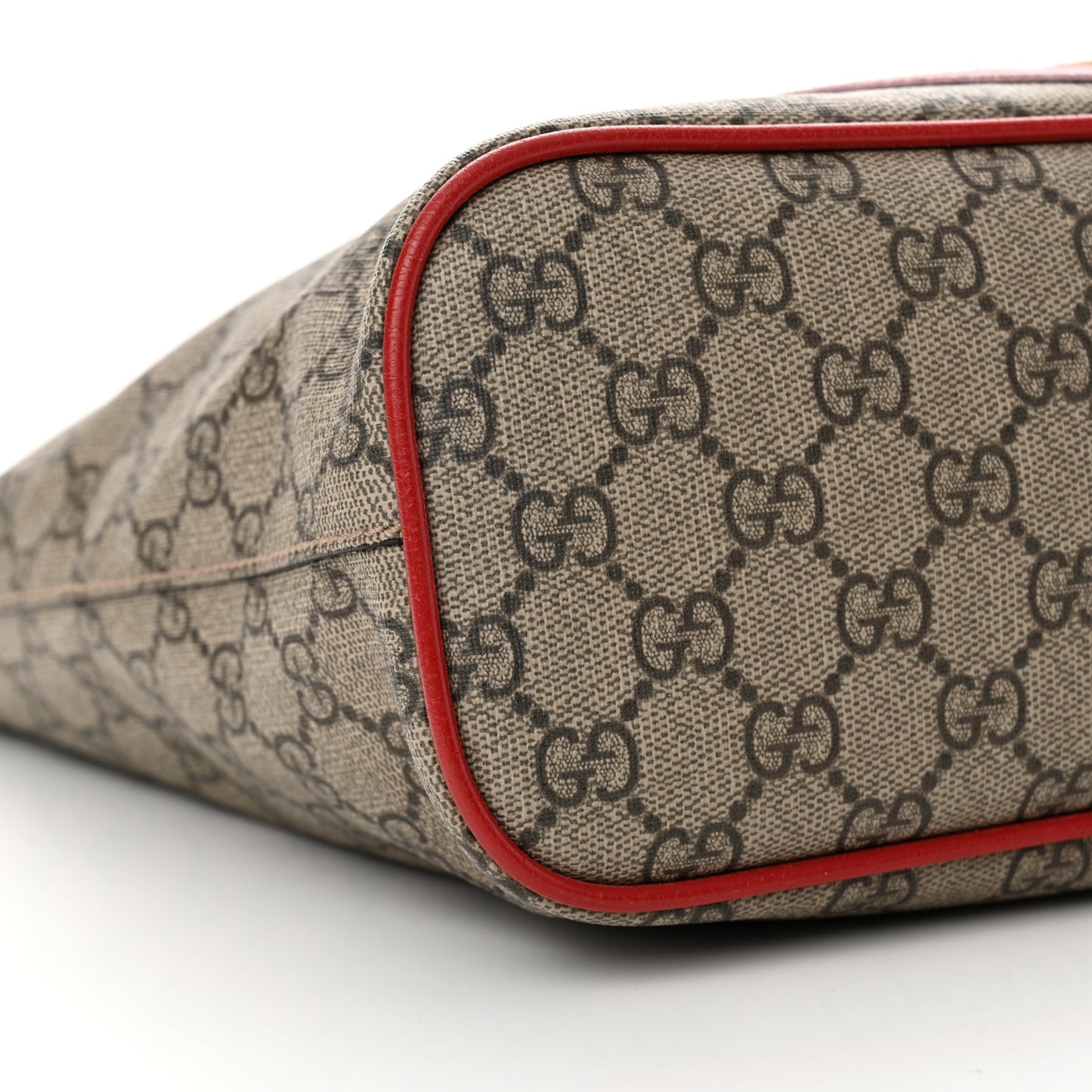 Soft GG Supreme Monogram Web Bosco Patch Small Crossbody Tote Beige Malva Hibiscus Red