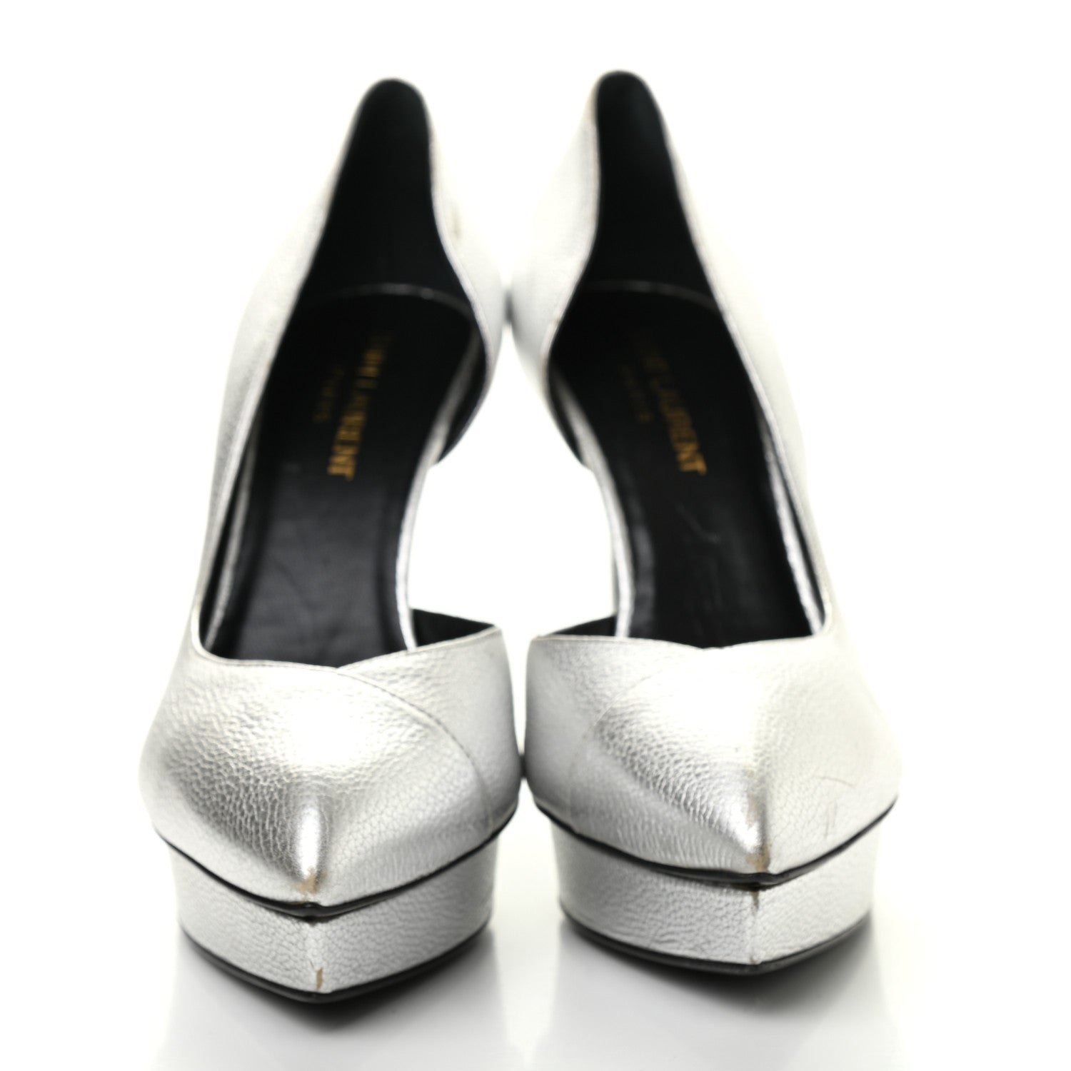 Saint Laurent Metallic Grained Calfskin Janis 105 D'Orsay Pumps 36.5 Argento 2 of 18