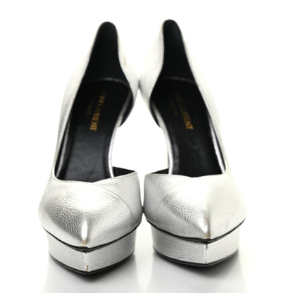 Saint Laurent Metallic Grained Calfskin Janis 105 D'Orsay Pumps 36.5 Argento 2 of 18
