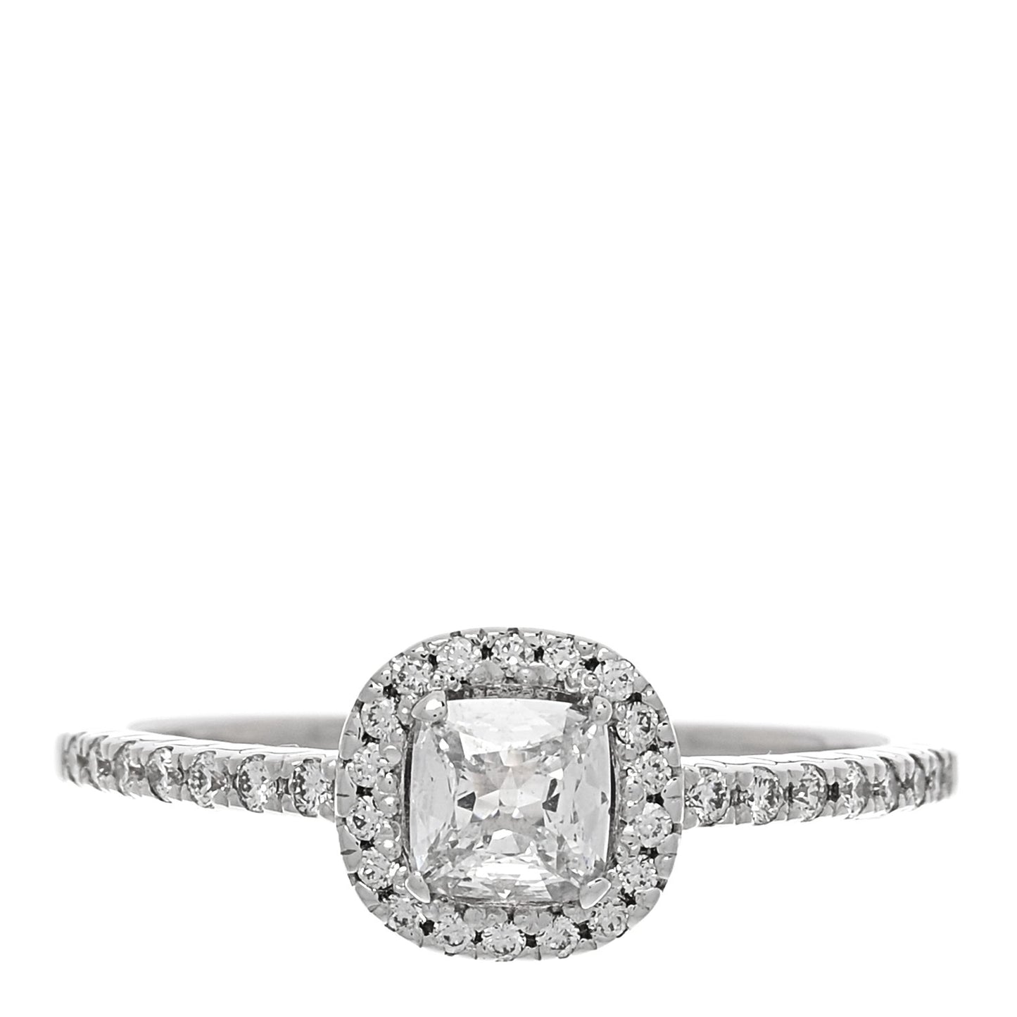 18K White Gold Diamond 0.33ct Cushion Cut Pave Halo Engagement Ring 53 6.5