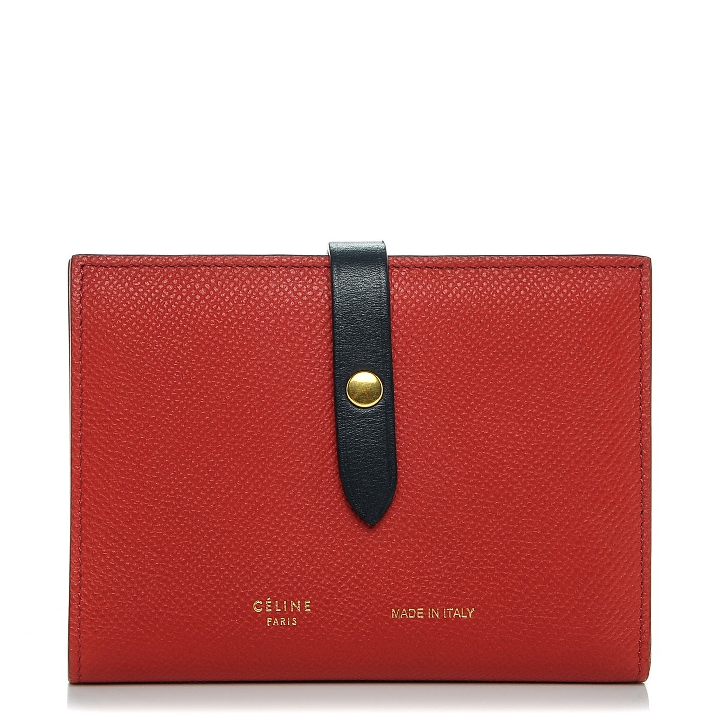 Grained Calfskin Medium Multifunction Strap Wallet Coquelicot