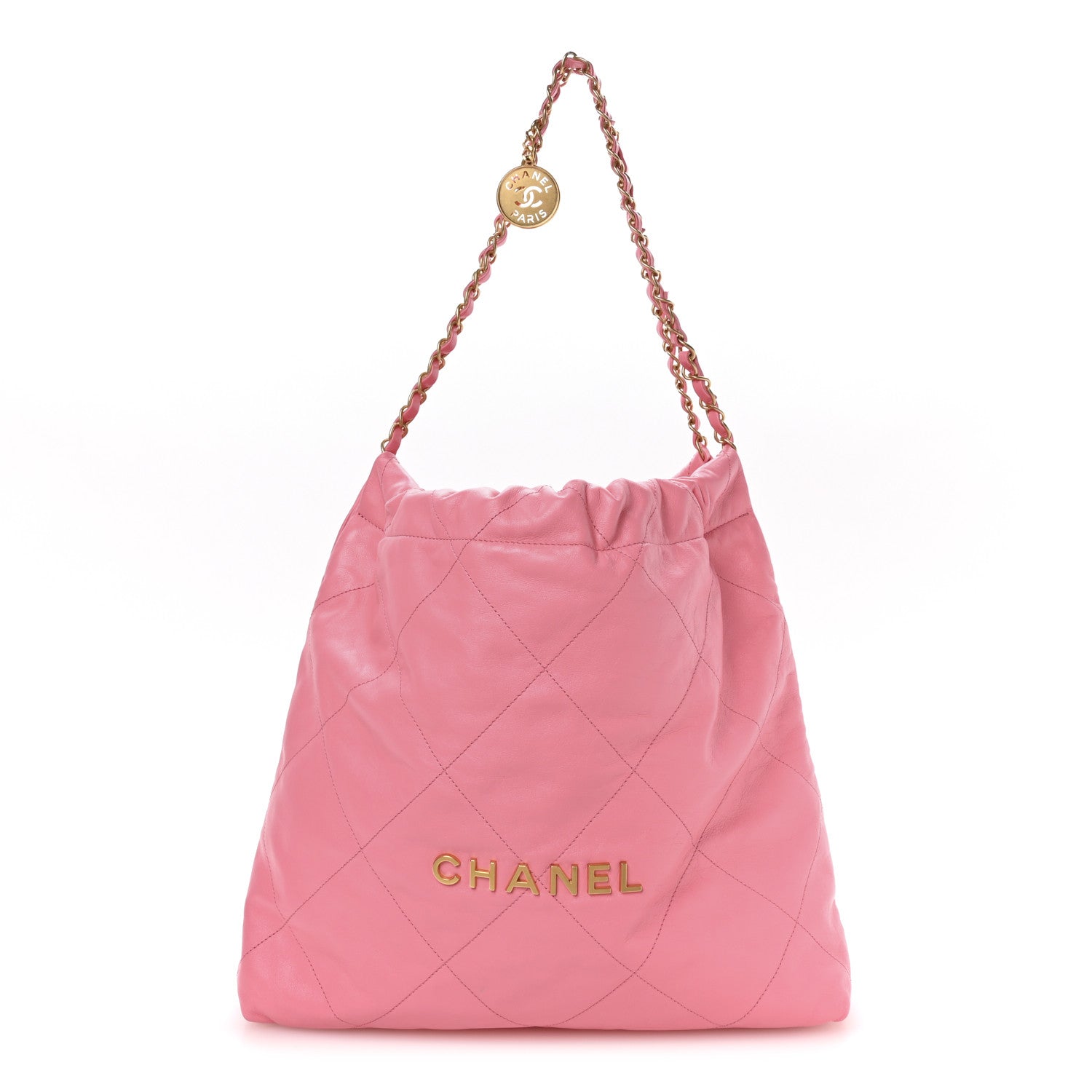 Chanel Shiny Calfskin Quilted Chanel 22 Drawstring Bag Pink 1 of 11