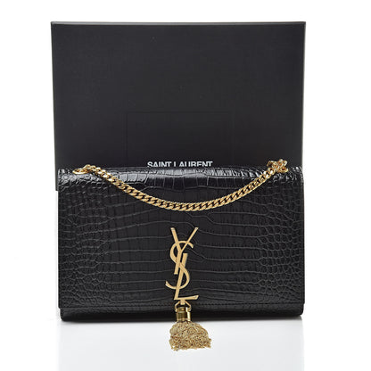 Saint Laurent Calfskin Crocodile Embossed Medium Classic Monogram Kate Tassel Satchel Black 12 of 12