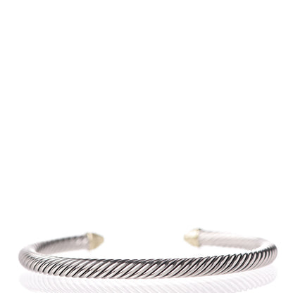 David Yurman Sterling Silver 18K Yellow Gold Pave Diamond 5mm Cable Classics Bracelet 3 of 5