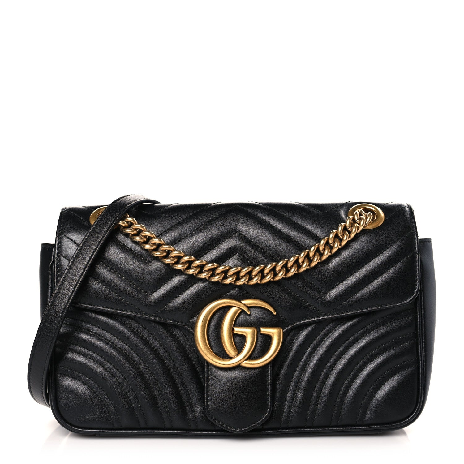 Gucci Calfskin Matelasse Small GG Marmont Shoulder Bag Black 1 of 9
