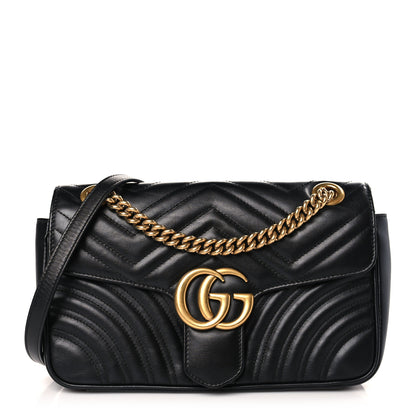Gucci Calfskin Matelasse Small GG Marmont Shoulder Bag Black 1 of 9