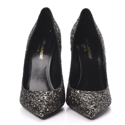 Saint Laurent Glitter Era Pumps 38 Black Silver 3 of 9