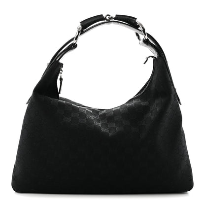 Gucci Monogram Medium Horsebit Chain Hobo Black 1 of 10