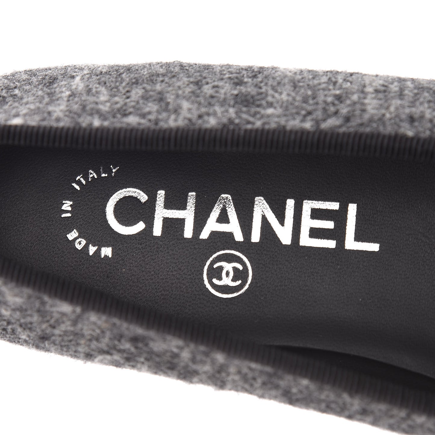 Tweed Grosgrain Cap Toe Ballerina Flats 37.5 Dark Grey Black
