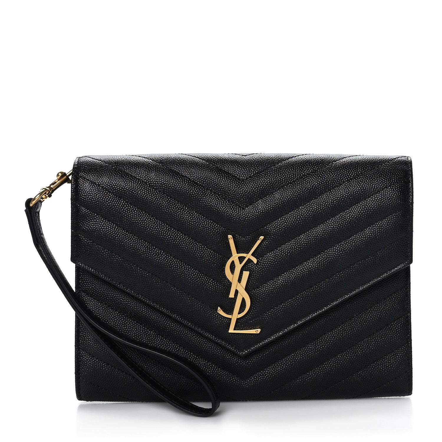 Saint Laurent Grain De Poudre Matelasse Chevron Monogram Envelope Clutch Black 1 of 9