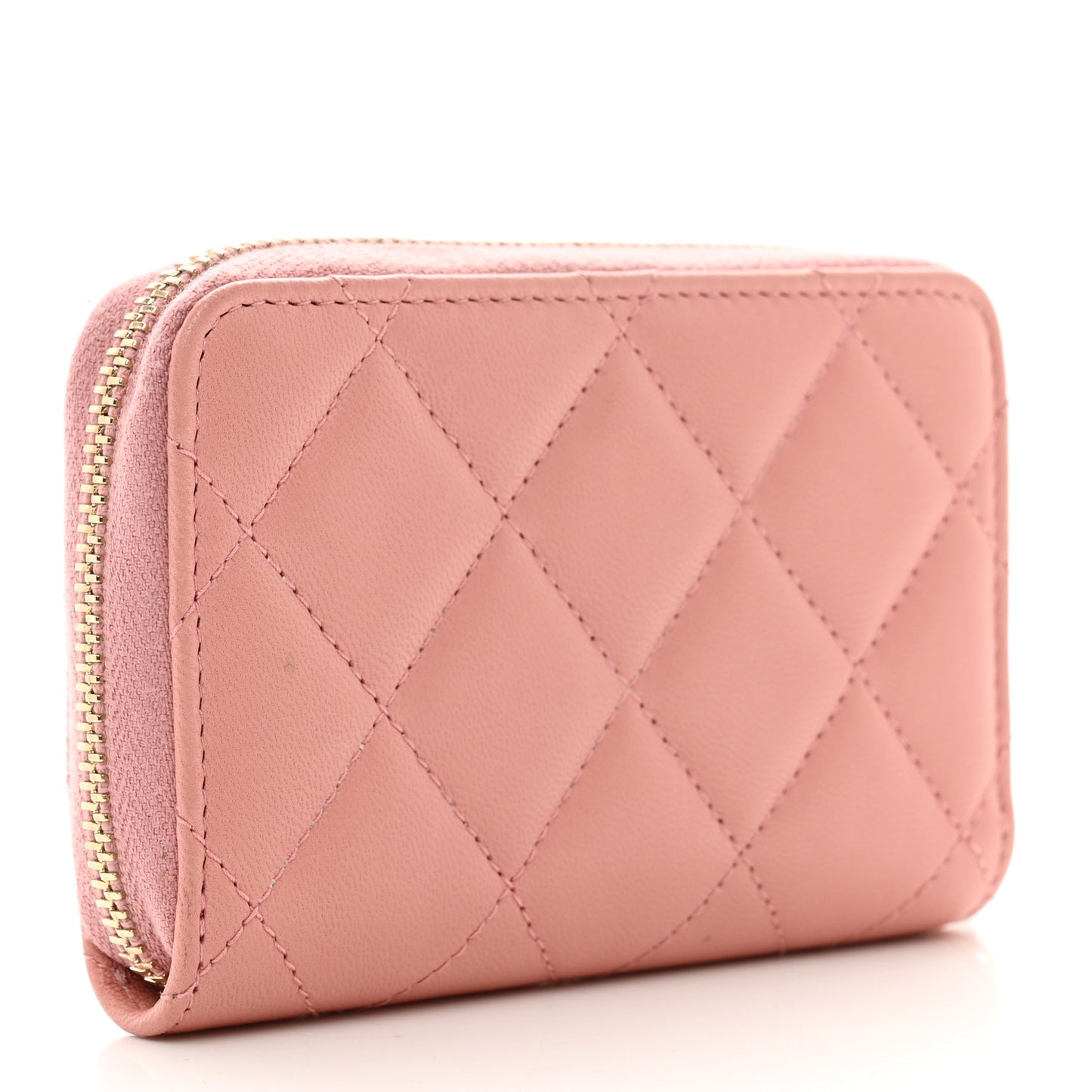 Lambskin Quilted Zip Around Coin Purse Light Pink