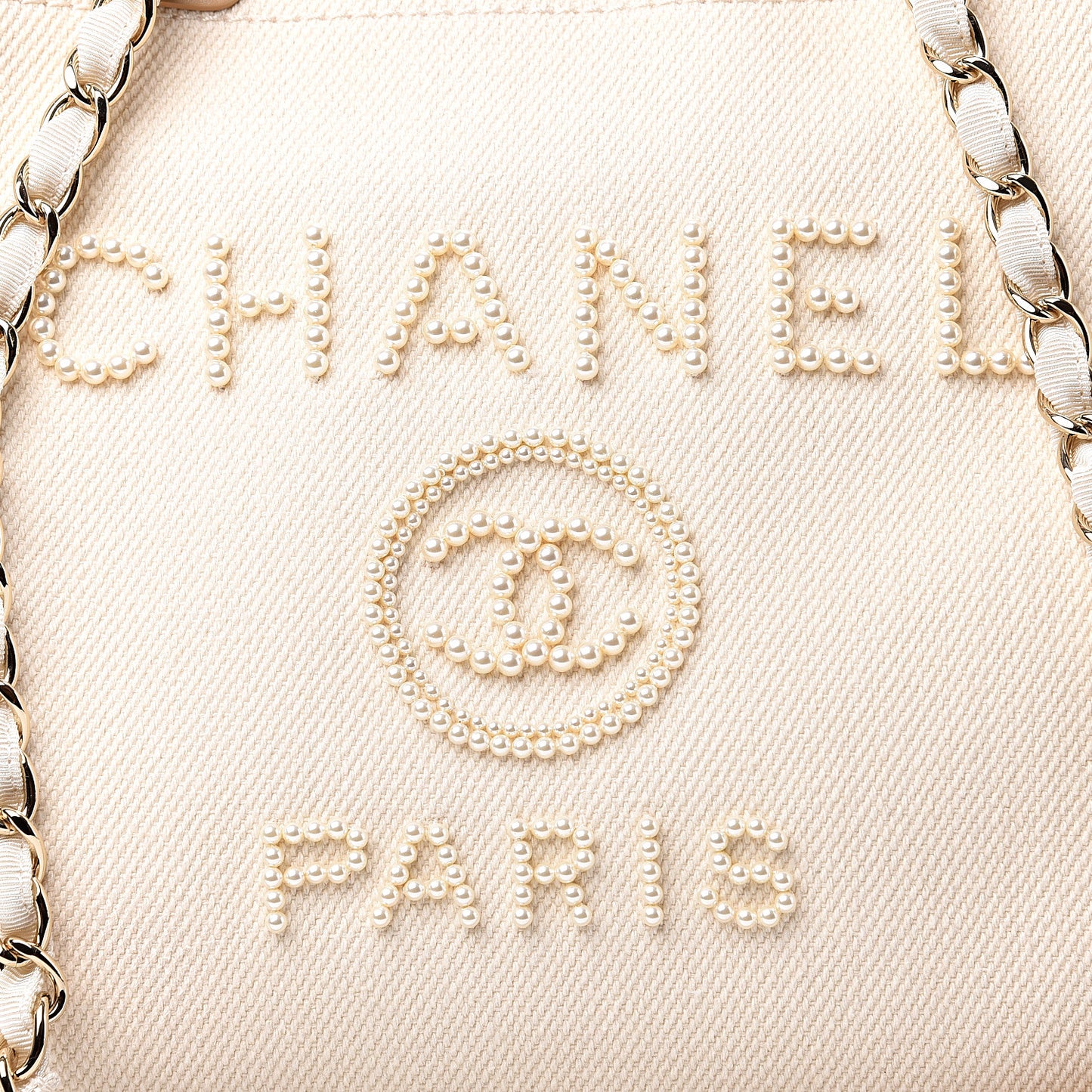 Canvas Pearl Medium Deauville Tote Ecru Beige