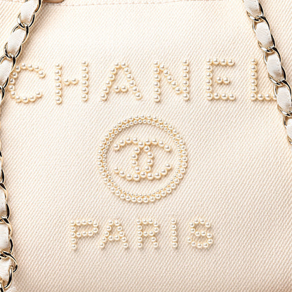 Chanel Canvas Pearl Medium Deauville Tote Ecru Beige 9 of 9