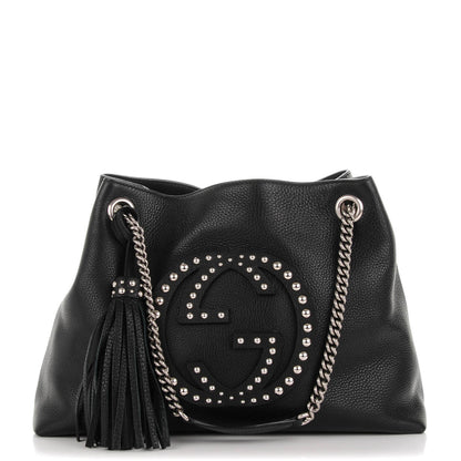 Gucci Pebbled Calfskin Studded Medium Soho Chain Shoulder Bag Black 1 of 7