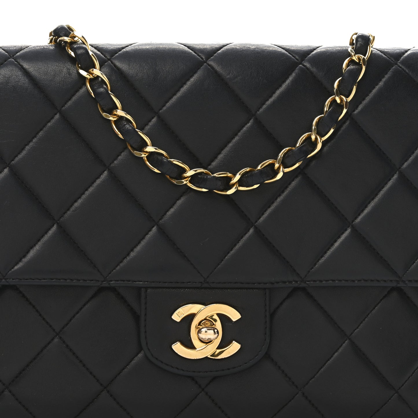 Lambskin Quilted Medium Single Flap Black