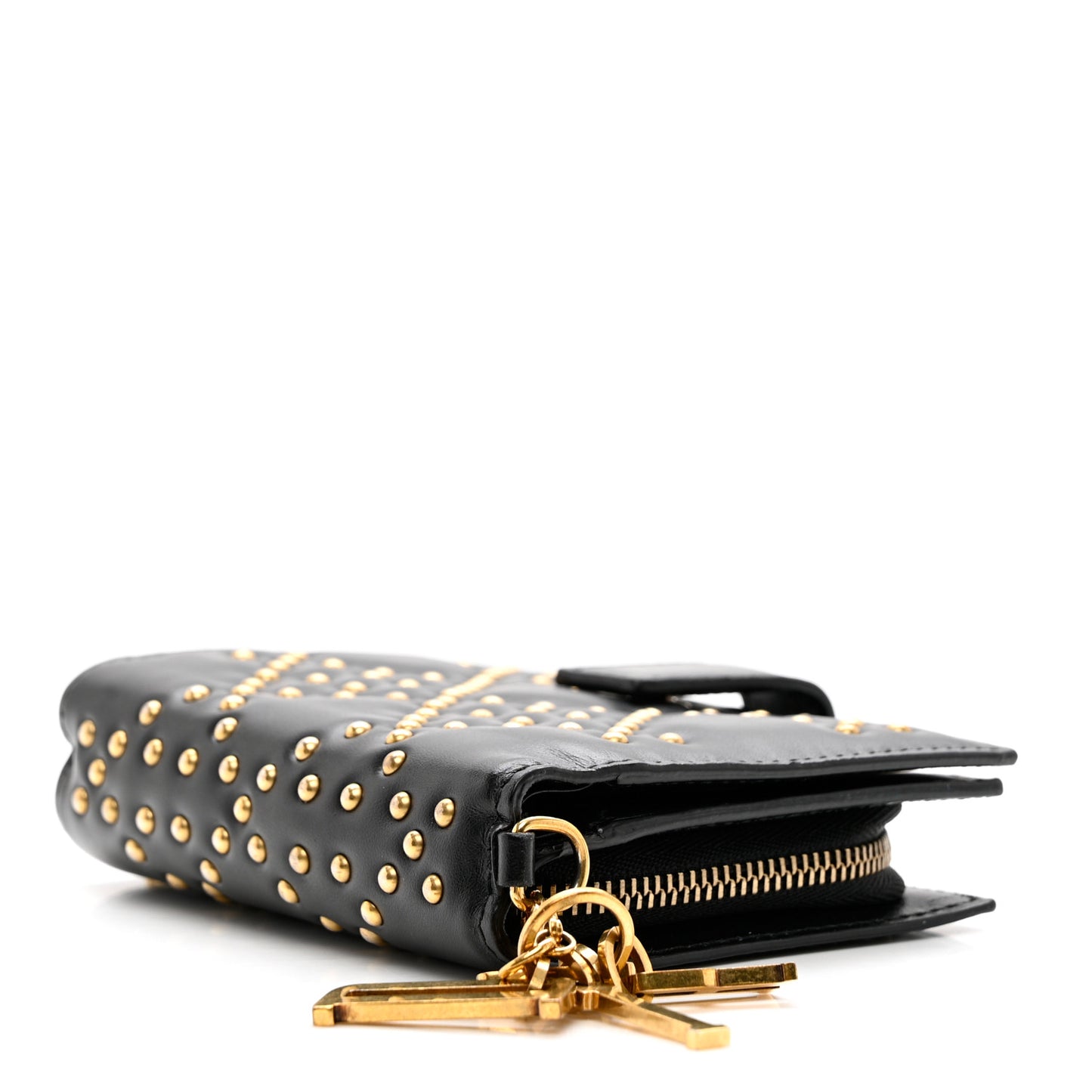 Lambskin Cannage Studded Lady Dior Compact Wallet Black