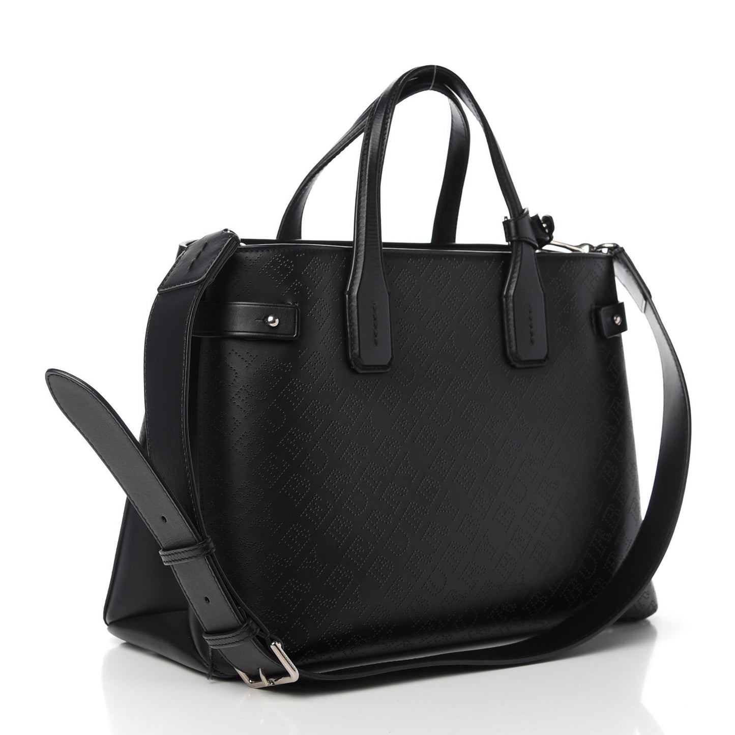 Calfskin Perforated Medium Banner Tote Black