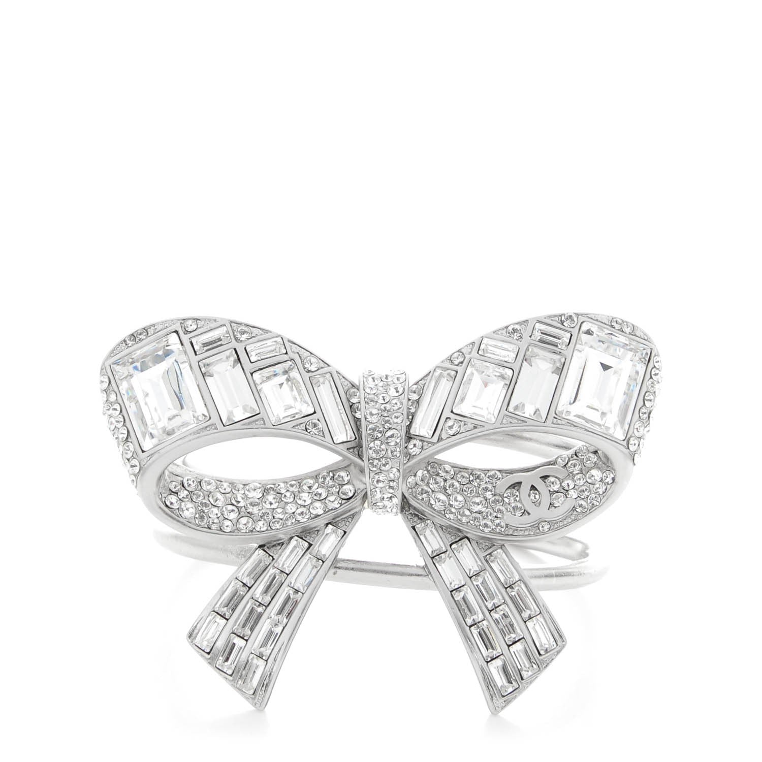 Chanel Baguette Crystal CC Bow Cuff Silver 1 of 5