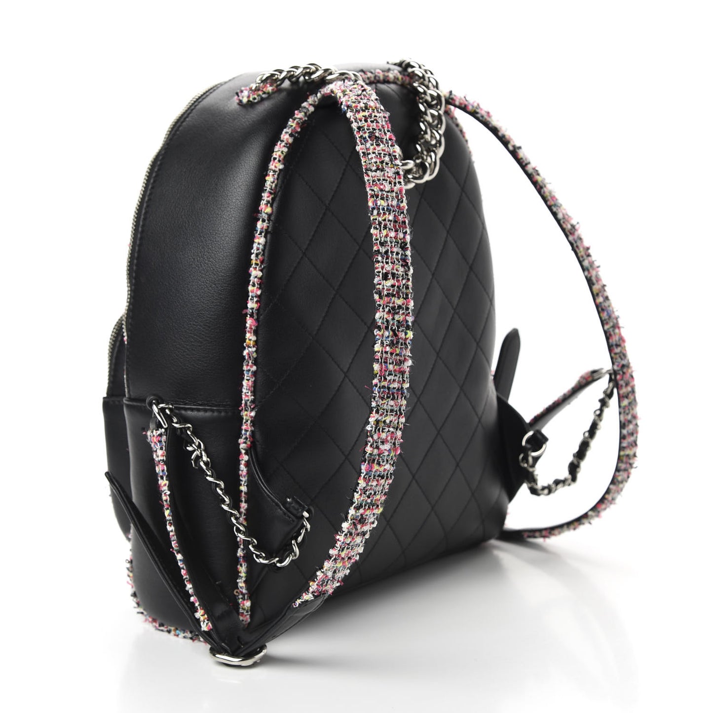 Lambskin Tweed Quilted Elegant Trim Backpack Black