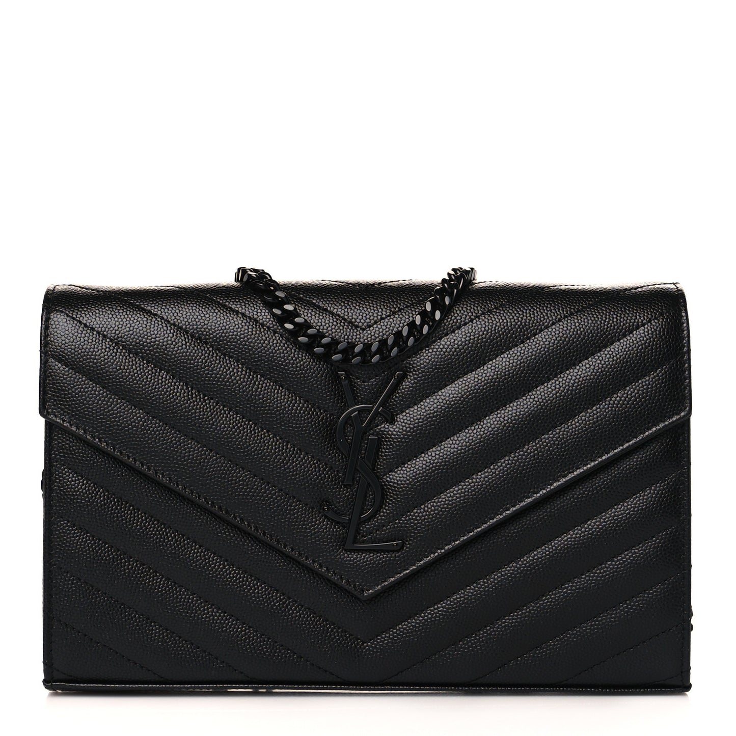 Grain De Poudre Matelasse Chevron Monogram Chain Wallet Black