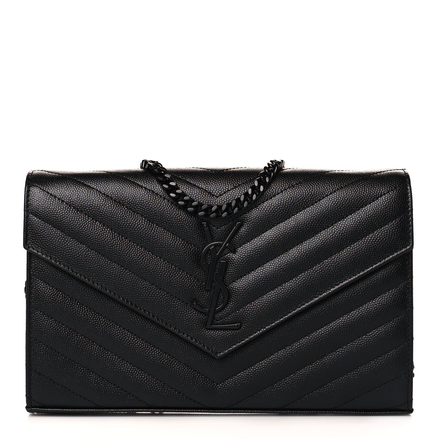 Saint Laurent Grain De Poudre Matelasse Chevron Monogram Chain Wallet Black 1 of 11