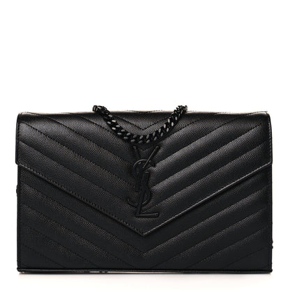 Saint Laurent Grain De Poudre Matelasse Chevron Monogram Chain Wallet Black 1 of 11
