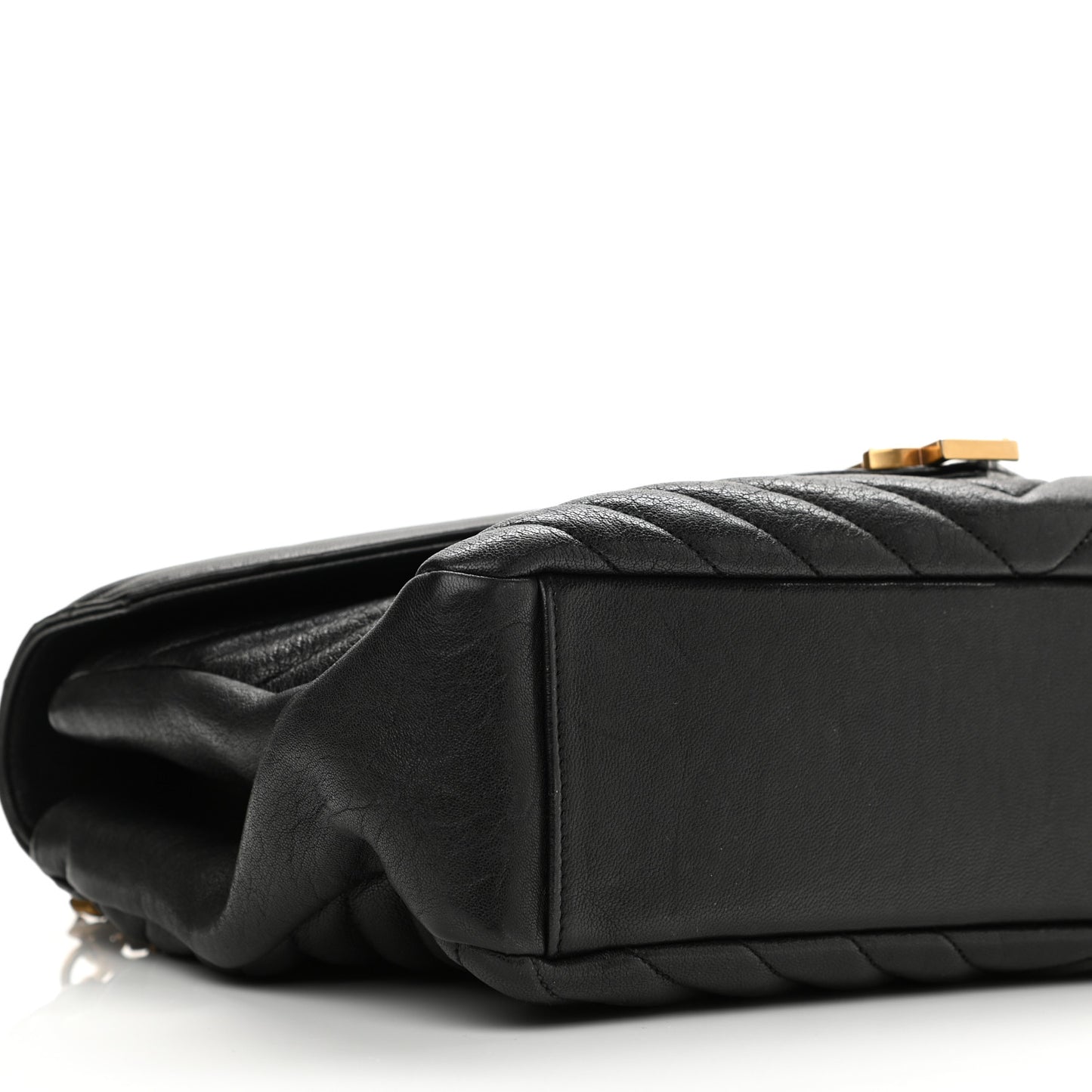 Sheepskin Matelasse Chevron Monogram Large College Satchel Black