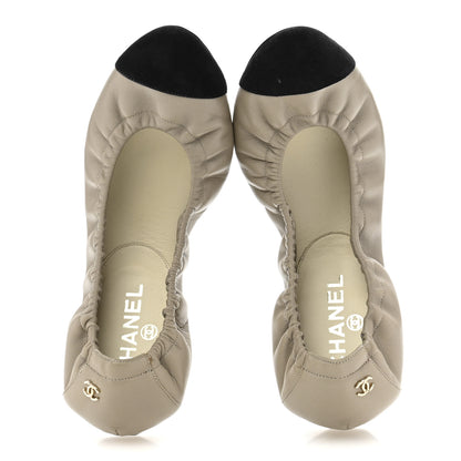 Chanel Lambskin CC Elastic Cap Toe Ballerina 40 Flats 40 Beige Black 2 of 10