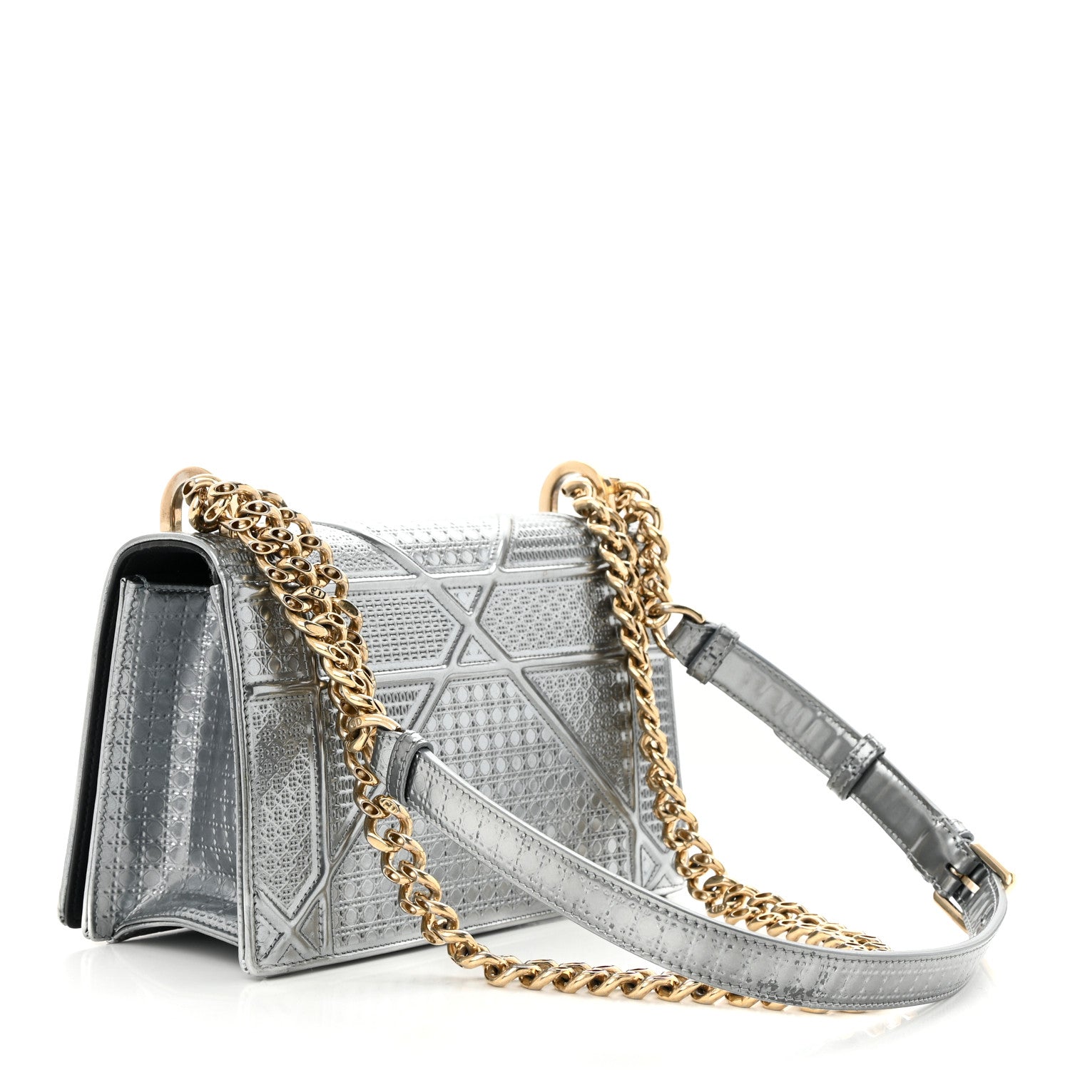 Christian Dior Metallic Patent Micro-Cannage Small Diorama Flap Bag Silver 3 of 13