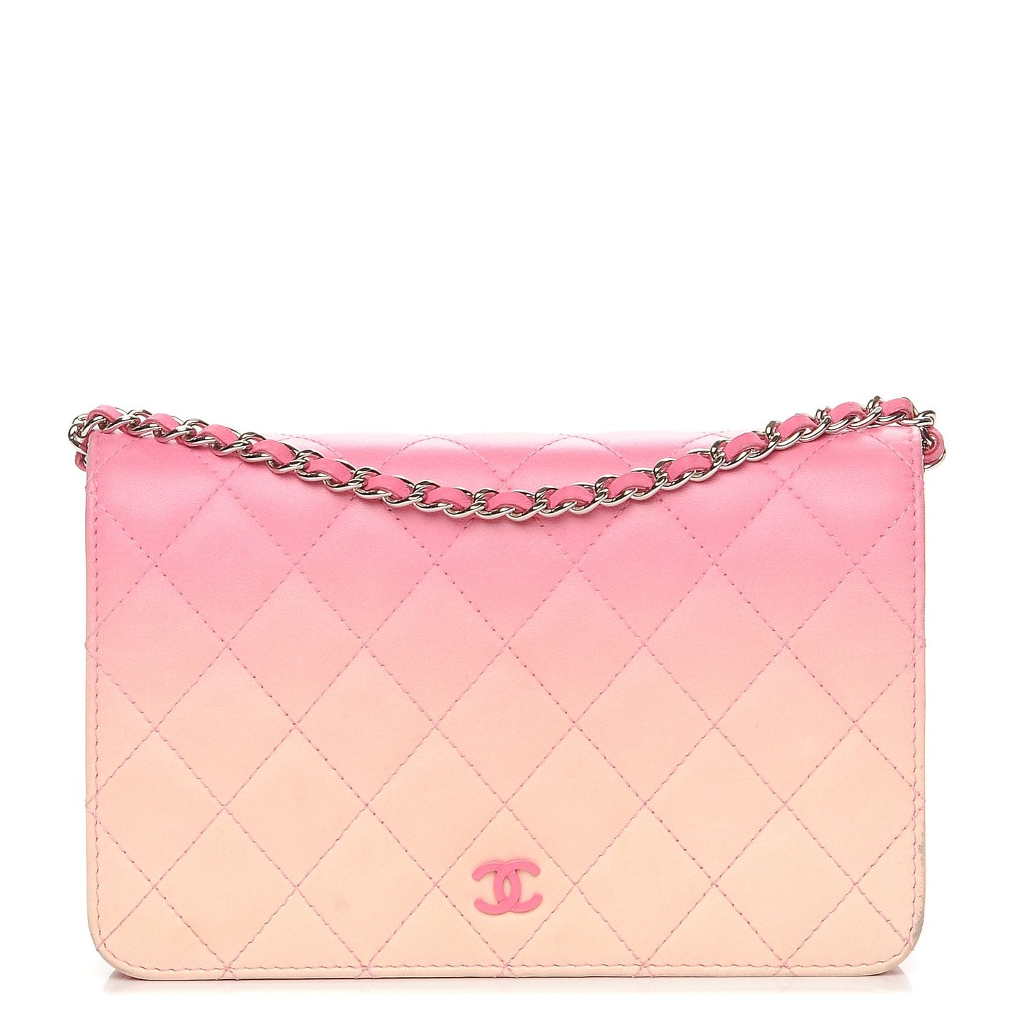 Faded Lambskin Quilted Zephyr Wallet on Chain WOC Dark Pink
