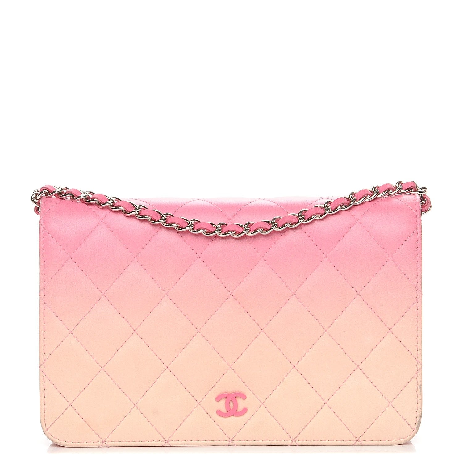 Chanel Faded Lambskin Quilted Zephyr Wallet on Chain WOC Dark Pink 1 of 10