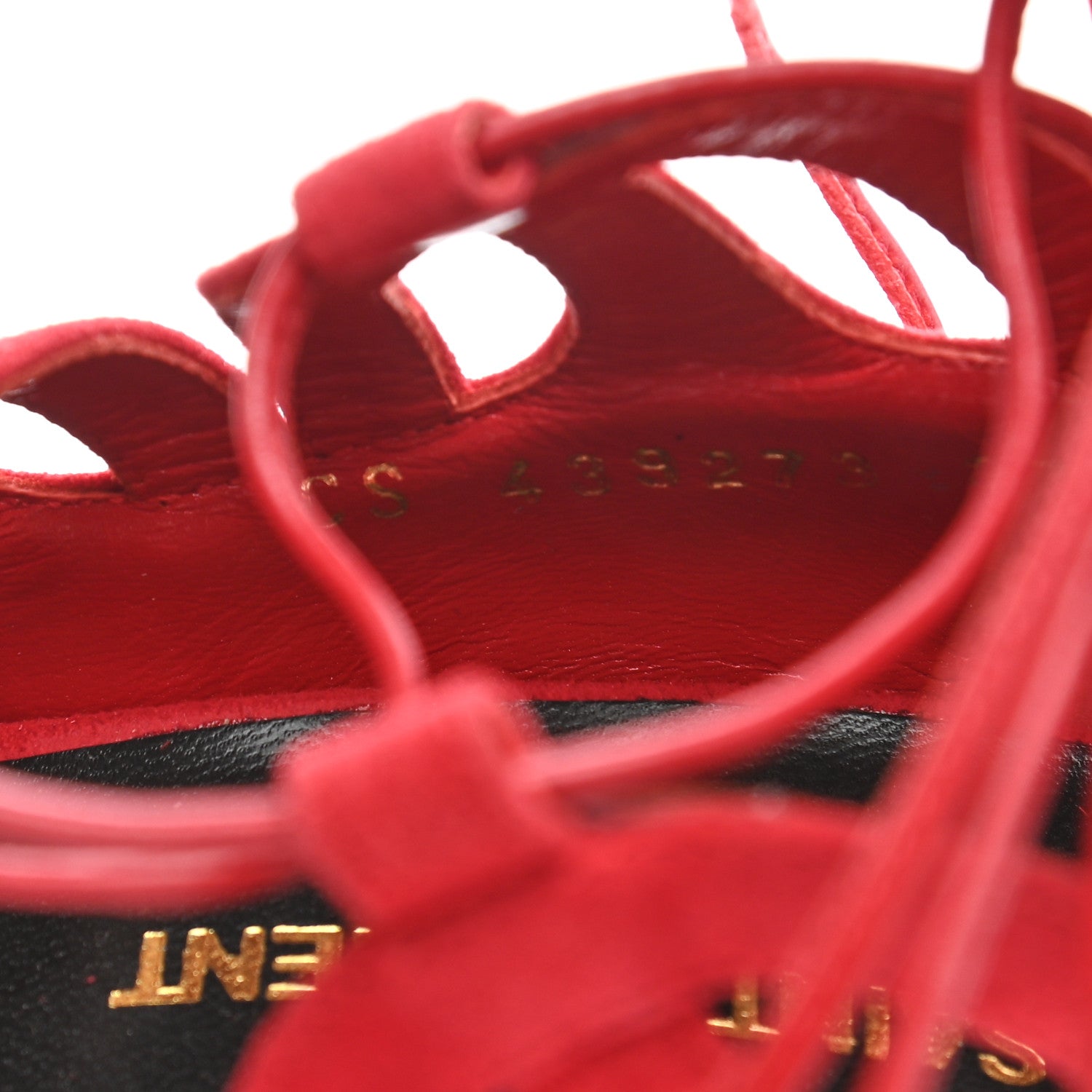 Saint Laurent Kid Scamosciato Tribute 105 Lace Up Platform Sandals 37 Red 8 of 8